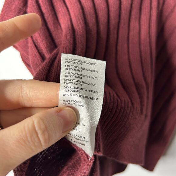 Anthropologie Ribbed Burgundy Knit Crop Top Women's Medium V-Neck Minimalist - Picture 9 of 9